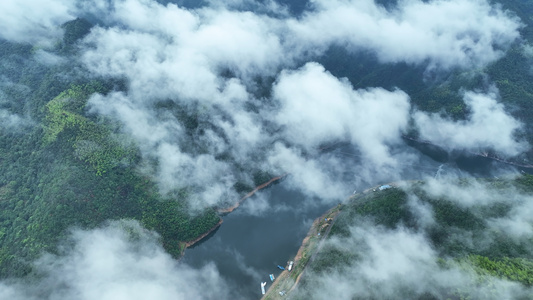 航拍浙江丽水缙云仙都云海湖景自然风光4k素材视频