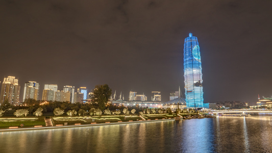 8k延时河南郑州新区如意湖玉米大楼夜景视频