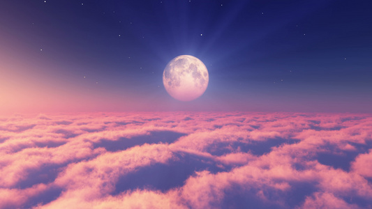 在云中飞翔日落的月亮视频