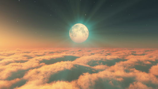 在云中飞翔日落的月亮视频