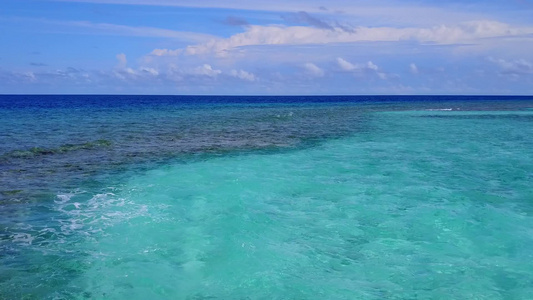 蓝绿色海洋和白沙背景的天堂度假胜地海滩野生生物空中视频