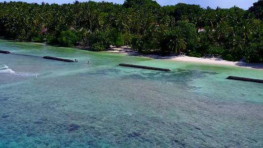 海洋环礁湖海滩野生生物通过蓝海和白色沙沙背景进行空中视频