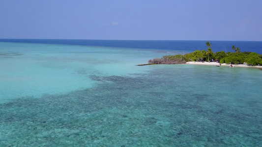 以绿松石环礁和白沙背景观察宁静的环礁湖海滩野生生物视频