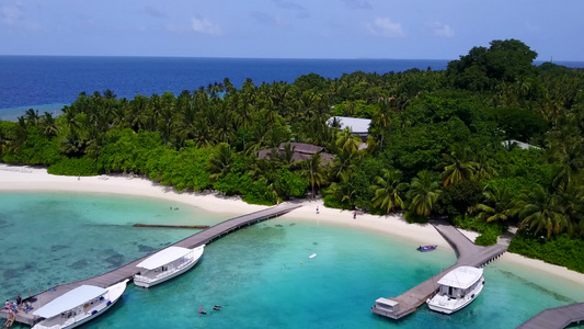 由绿绿海和清洁沙土背景进行的完美岛屿海滩旅行的空中视频