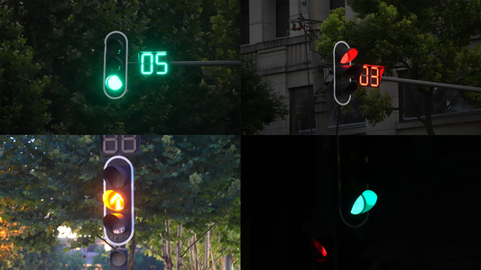 城市街头交通道路路口红绿灯街景4k素材合集视频