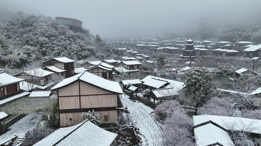 江西上饶葛仙村雪景航拍视频