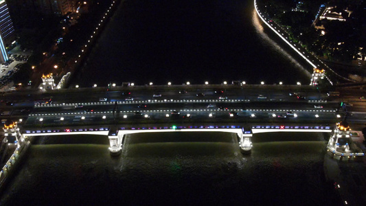 广州桥的夜景人民桥夜景视频
