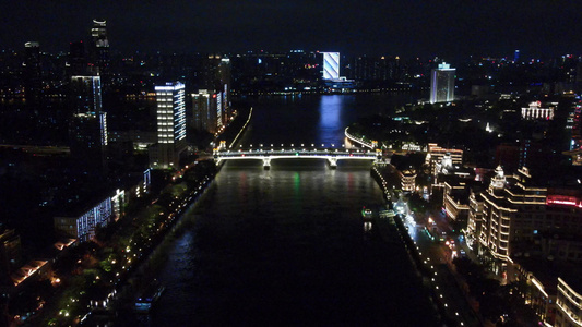 广州桥的夜景人民桥夜景视频