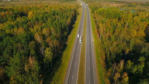 在森林地貌的空中观察公路上的森林地貌19秒视频