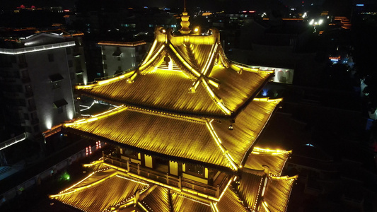 广西桂林逍遥楼地标建筑夜景灯光航拍视频视频