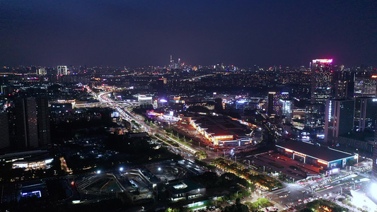 广州番禺南村万博夜景航拍视频