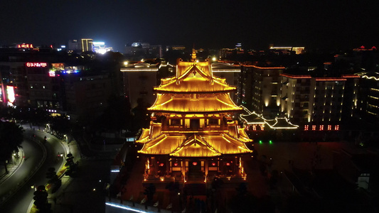 广西桂林逍遥楼地标建筑夜景灯光航拍视频视频