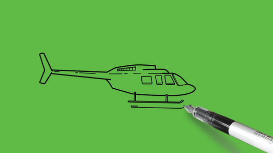 在抽象绿色背景下绘制黑色和蓝色组合的好警用直升机含视频