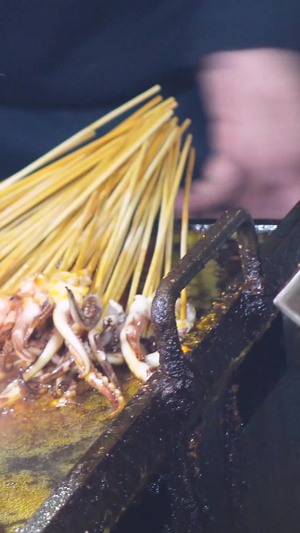 城市美食街餐饮美食铁板鱿鱼素材美食素材24秒视频