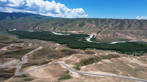 5A景区喀拉峻阔克苏景观区九曲十八弯与盘山公路航拍视频45秒视频