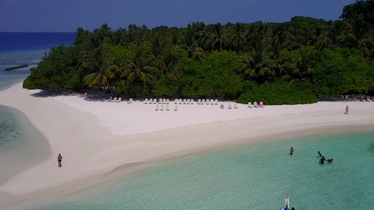 白沙背景水蓝色水完美海滨海滩野生动物空中旅行视频