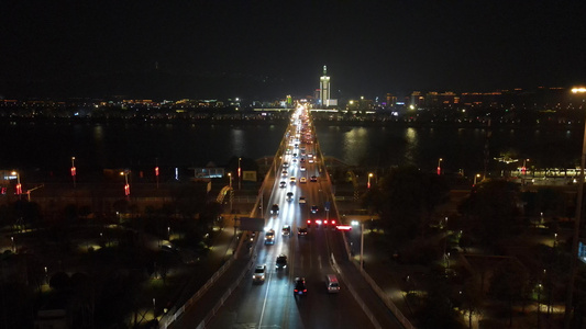 航拍湖南长沙城市夜景交通视频