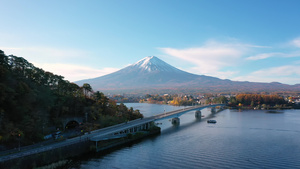 清晨在日本川口湖的富士山和桥31秒视频