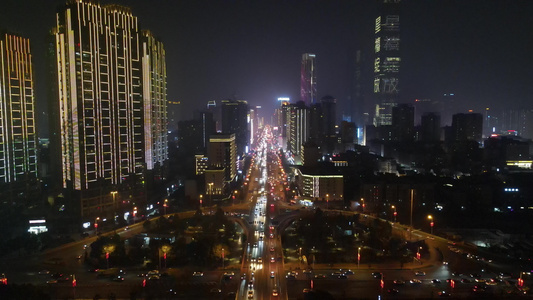 航拍湖南长沙城市夜景交通视频