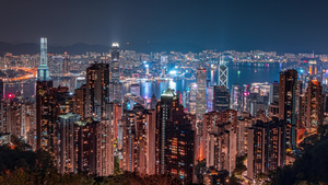 4k香港高楼大厦夜景灯光延时10秒视频