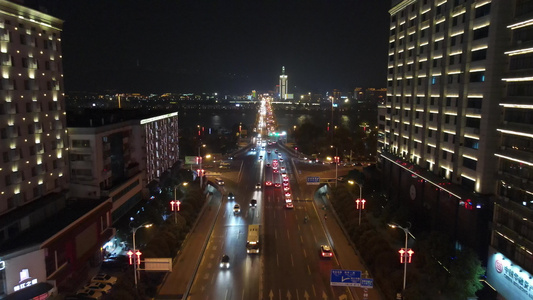 航拍湖南长沙城市夜景交通视频