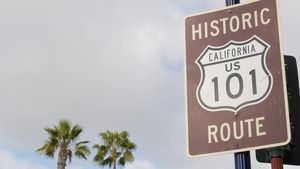 美国加利福尼亚州太平洋海岸公路历史悠久的公路路标13秒视频