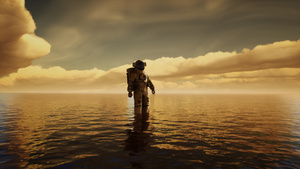 日落时空云下海中的太空人11秒视频