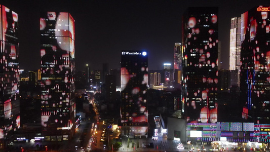 航拍湖南长沙城市夜景灯光秀视频