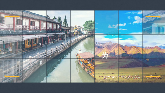 相册模板AECC2017经典马赛克风格照片相册图文动画AE模板视频
