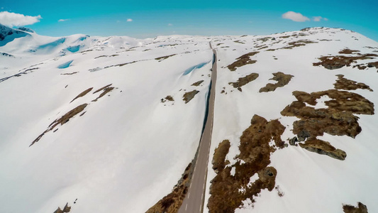 航拍挪威雪地公路视频