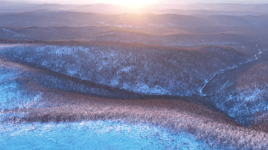 大兴安岭自然风光冬季风景林海雪原夕阳美景视频