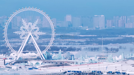 4K航拍哈尔滨第二十五届冰雪大世界旅游景点视频