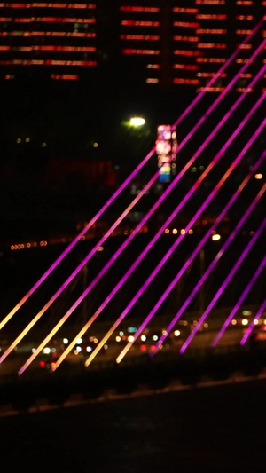 航拍城市夜景桥梁武汉长江二桥交通车流梦幻灯光素材车流素材58秒视频