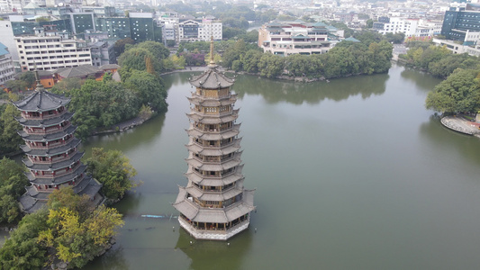 广西桂林地标日月双塔航拍视频视频