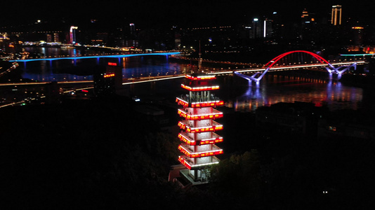 重庆鹅岭瞰胜楼夜景航拍素材视频