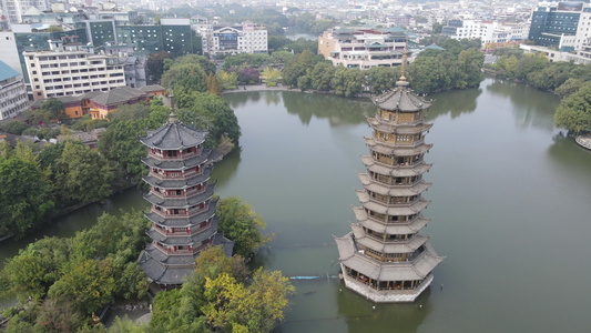 广西桂林地标日月双塔航拍视频视频