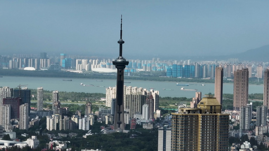 航拍日出时分的南京城市风光视频