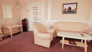 旅馆公寓内娱乐用的家具沙发和扶椅12秒视频
