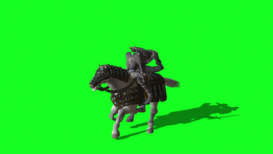 中世纪骑士骑马用剑和盾牌战斗绿色屏幕上的动画视频