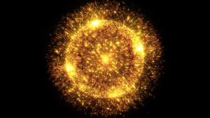 球形能量金色粒子爆散出标志3秒视频