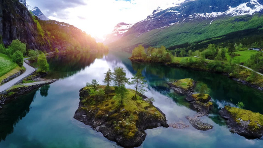 挪威自然阳光照耀视频