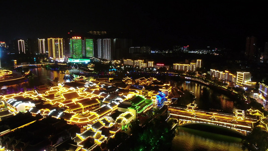航拍贵州铜仁古城夜景视频