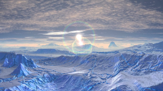 被白雾覆盖的冰沙漠山冰表面是蓝色的视频