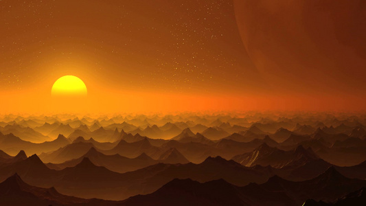 山石沙漠覆盖着橙色雾慢慢地在地平线上升起太阳视频