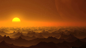 山石沙漠覆盖着橙色雾慢慢地在地平线上升起太阳13秒视频