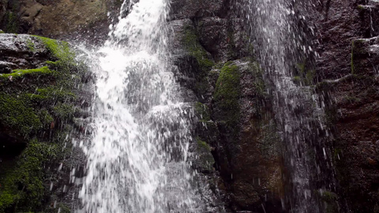 岩石状山区冲洗的绿藻类石中水流视频