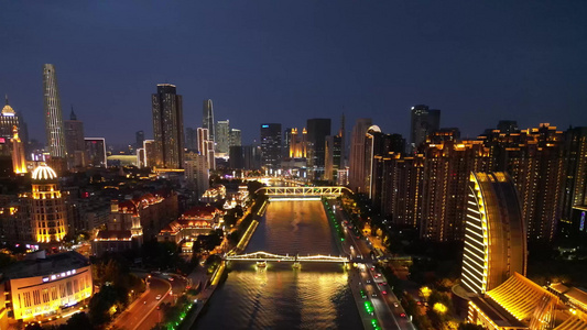 天津夜景城市风光航拍 视频