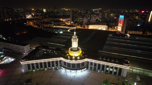 天津站夜景航拍视频