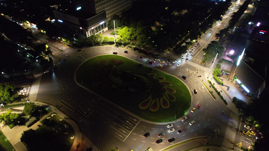 南京城市夜景交通鼓楼转盘航拍视频