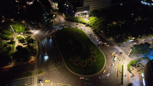 南京城市夜景交通鼓楼转盘航拍视频